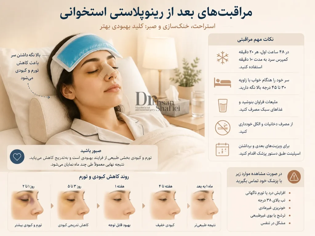 مراقبت برای کاهش کبودی بعد از عمل بینی استخوانی