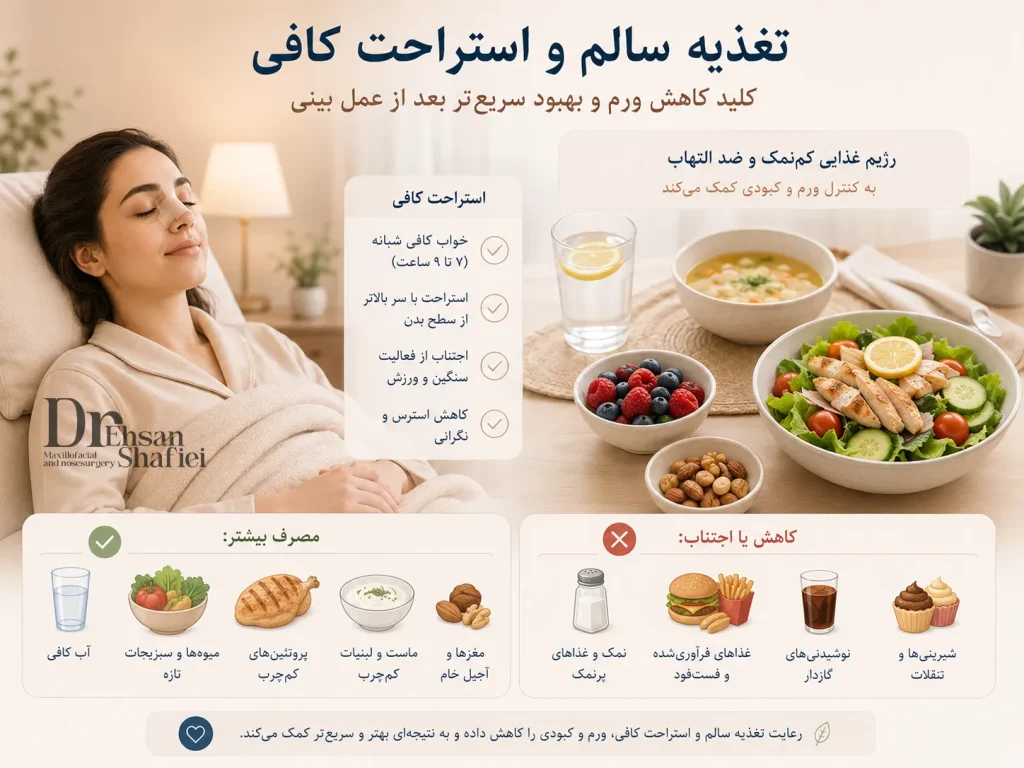 کنترل تورم بعد از عمل بینی گوشتی با تغذیه و استراحت