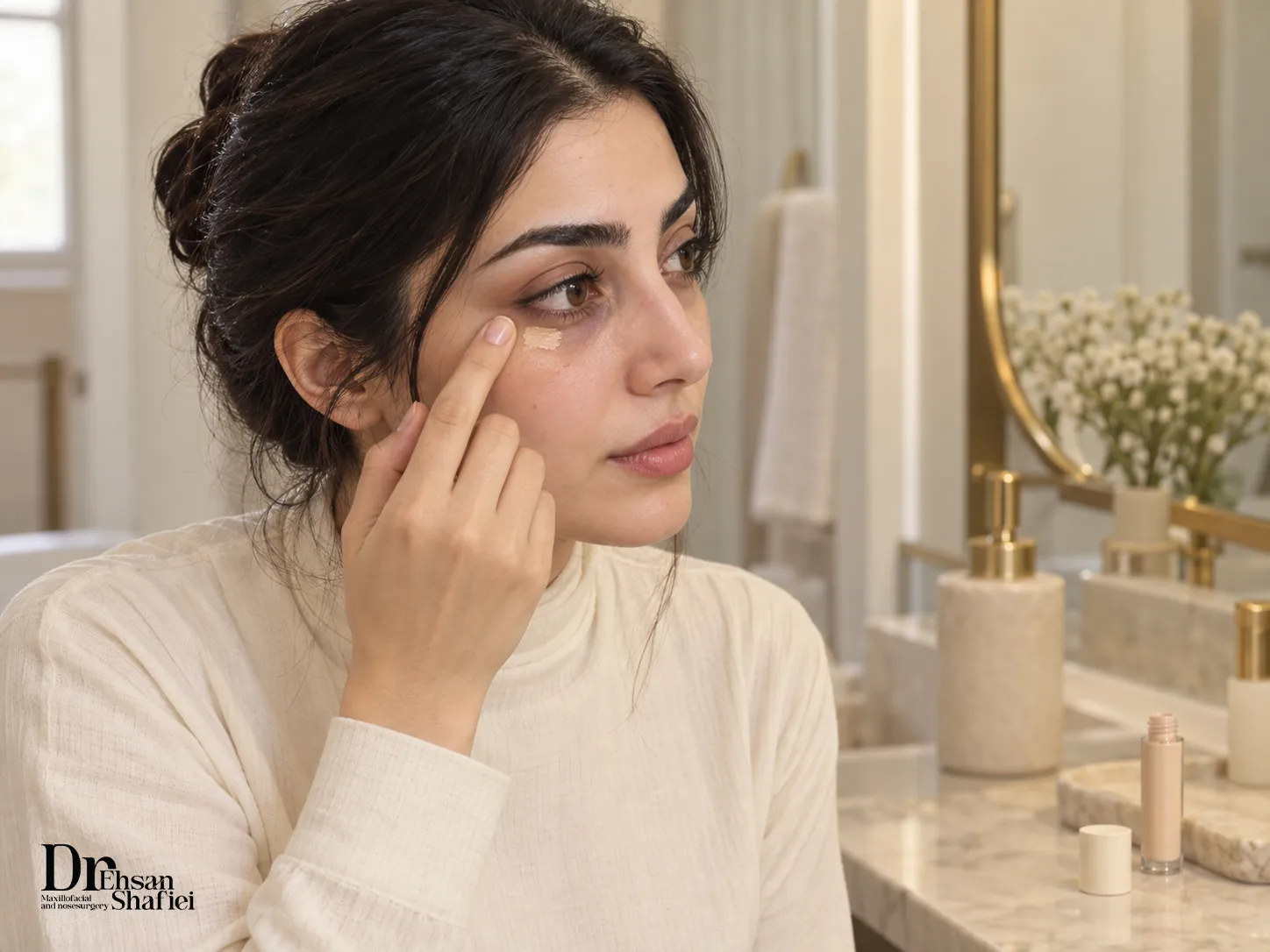 پوشاندن کبودی زیر چشم پس از عمل بینی استخوانی زنانه