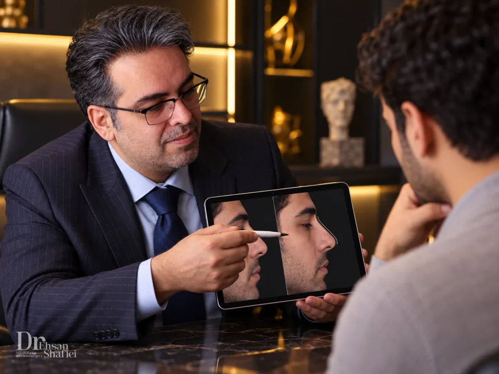 برنامه‌ریزی نیم‌رخ در مشاوره عمل بینی استخوانی مردانه